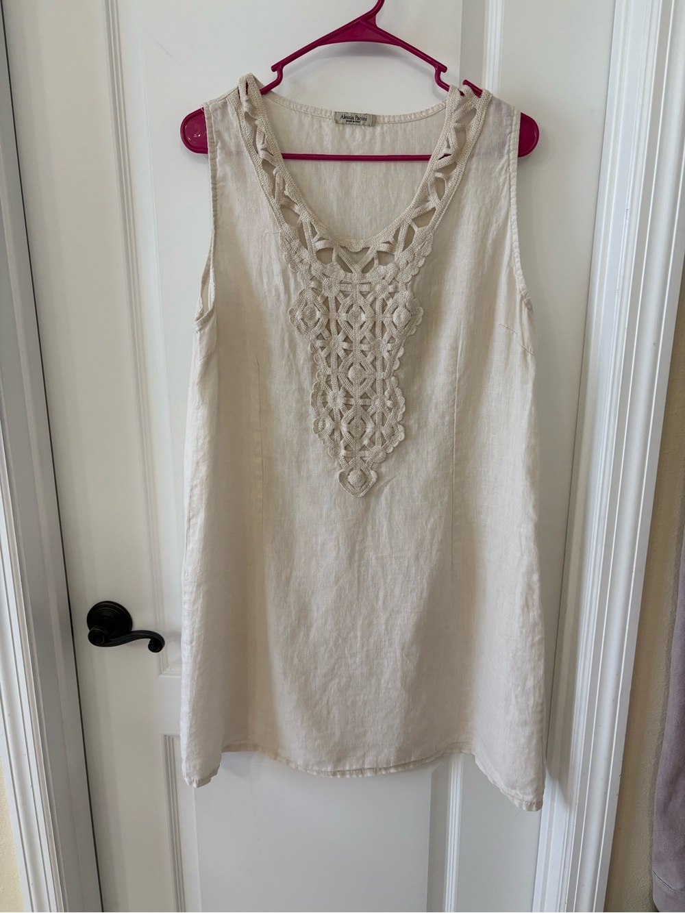 Alessia Pacini Womens L 100% Linen Tunic Dress Crochet Lace Made in Italy